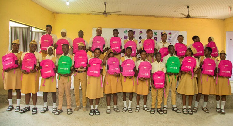 Distribution of school supplies at Opebi senior grammar school